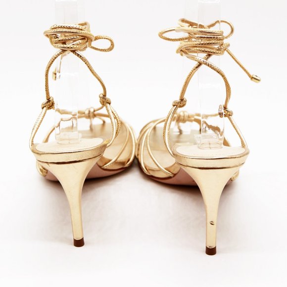 Porte & Paire Net-a-porter Gold Metallic Leather Sandals Lace Up Strappy 39 $280 - Picture 8 of 16